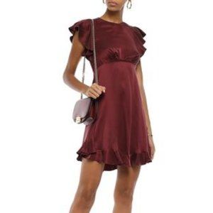 Zimmermann Burgundy Flutter Sleeve Silk Mini Dress